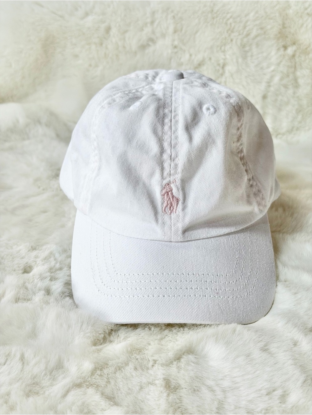 Like New POLO RALPH LAUREN White Kids Baseball Cap with Pink Logo